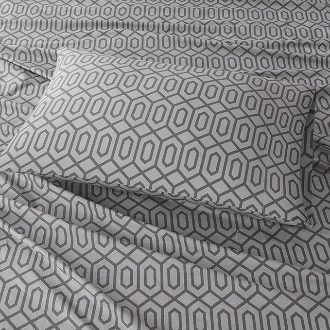 Comfort Spaces 100% Cotton Sheet Set Breathable, Lightweight, Soft with 12" Elastic Pocket Fits up to 14" Mattress, All Season Cozy Bedding, Matching Pillow Case, Twin XL Diamond Sliver 3 Piece