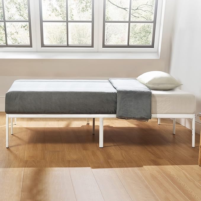 Best Price Mattress 14 Inch Metal Platform Bed Frame, Heavy Duty Steel Slats, White, Twin