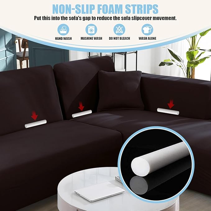 KinCam Sectional Couch Covers L Shape Sofa Covers Super Stretch 2pcs Sofa Slipcovers for 3 + 3 Seaters Sectional Chaise Slipcover with 2pcs Pillow Covers for Pets Kids, Brown
