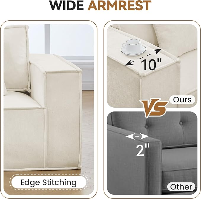 167'' Boneless Chenille U Shaped Couch, Oversized Modular Sectional 8 Seater Sofa, Modern Deep Seat Corner Cloud Compressed Couch, No Assembly Sleeper Sofa with Chaise for Living Room, Beige
