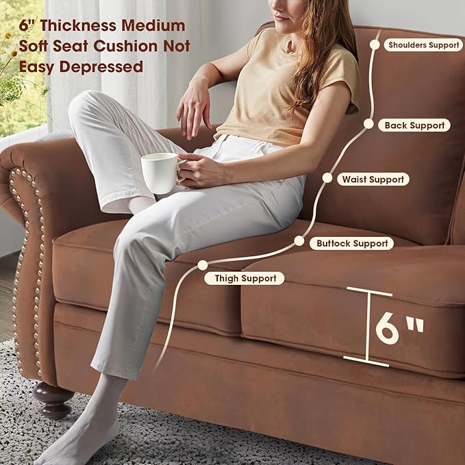 Living Room Furniture Sets,Sofa Sets and Couch Sets for Living Room,Mid-Century Vintage Sofa Couches with Rivet Design (Caramel, Single+Loveseat+3 Seater)