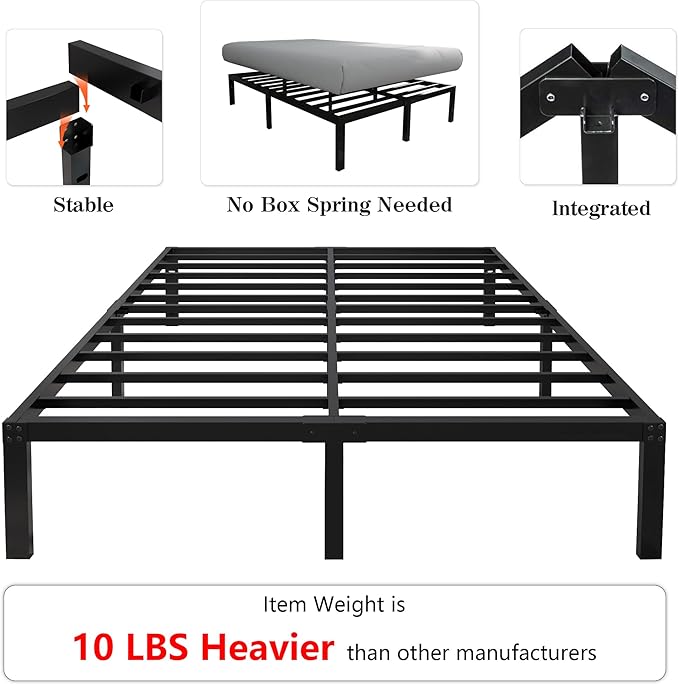 yookare 14 Inch Tall 3500lbs Heavy Duty Metal Bed Frame/with Storage/Mattress Foundation/Steel Slats Platform/Noise Free/No Box Spring Needed,Cal King