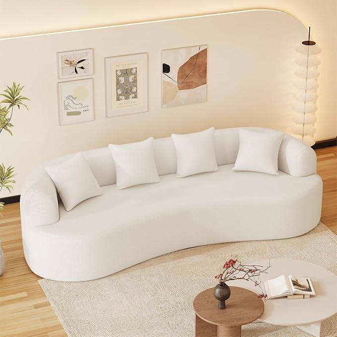 107" Curved Sofa for Living Room, Modern Chenille Cloud Couch Sofa, Luxury Plush Extra Deep 4-Seater Oversized Boucle Couch for Small Spaces, Apartment‌, No Assembly Required, Cream White
