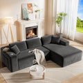 108” Cloud Sectional Couch, Modern Modular Sectional Sofa with Deep Seat, Corduroy Boneless Couches with Chaise, L-Shaped Sofa for Living Room, 4 Storage Pockets (Right Facing Chaise, Grey)