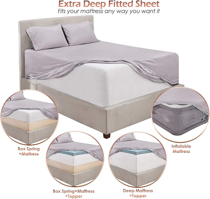 Hearth & Harbor Extra Deep Pocket Sheets - Fits Mattress 18-24 Inches Deep - Extra Deep Pocket California King Size - 6 Piece Cal King Sheets - Cal King, Light Lavender