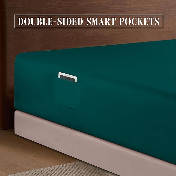 Elegant Comfort 1500 Premium Hotel Quality 18-24 Inches Deep - Extra Deep Pocket Single Fitted Sheet for High Mattress, Luxury and Softest, Smart Pocket - Wrinkle Free, King, Marine Teal