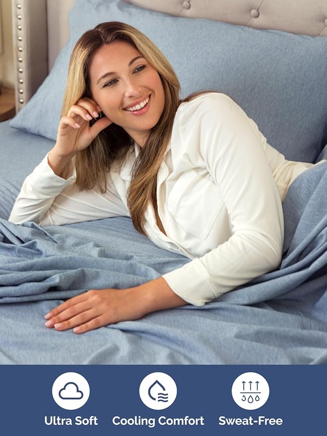Extra Deep Twin XL Sheet Set - 4 Piece Breathable and Cooling Sheets - Hotel Luxury Bedding for Women, Men, Kids & Teens - Easy Secure Fit - Soft & Wrinkle Free - Extra Deep Pockets - Heathered Blue