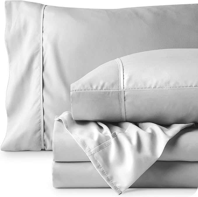 Bare Home Queen Sheet Set - 1800 Ultra-Soft Microfiber Queen Bed Sheets - Double Brushed - Deep Pockets - Easy Fit - 4 Piece Set - Bedding Sheets & Pillowcases (Queen, Cloud Grey)