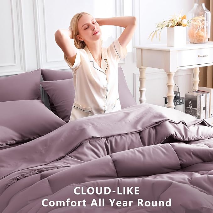 CozyLux King Size Comforter Set Dusty Purple, 7 Pieces Bed in a Bag, Purple Comforter King Size, Bedding Set with All Season Quilted Comforter, Flat Sheet, Fitted Sheet, Pillowcases