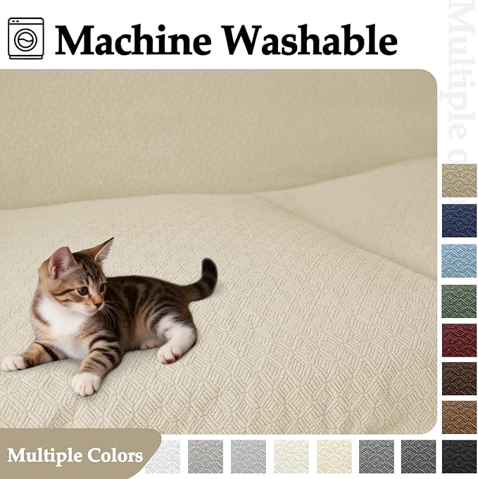 Waterproof Reclining Sectional Couch Covers Washable L Shaped Couch Cover for Sectionals Recliner Sofa Covers Stretch Corner Recliner Slipcovers for Dogs (5 Seater 2 Console Cover, Beige)