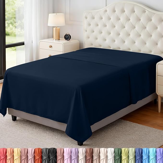 Utopia Bedding Flat Sheet - 1 Pack (Twin, Navy)- Soft Brushed Microfiber Fabric - Shrinkage & Fade Resistant Top Sheet - Easy Care Bed Sheet