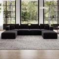 Avenco 141” U-Shaped Modular Sectional with 2 Ottomans, Individually Wrapped Coil Support & Corduroy Fabric, Zero Assembly 6-Piece Set for Spacious Living Room, Black