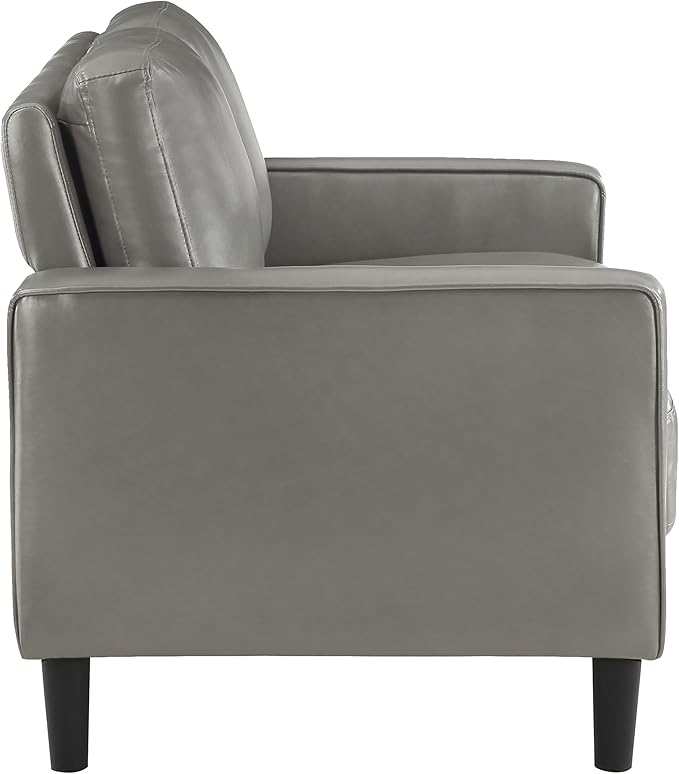 Coaster Home Furnishings - Ruth - Faux Leather - Upholstered Loveseat with Track Arms, Foam-Filled Cushions, and Straight Tapered Legs - Living Room - Gray - 508366