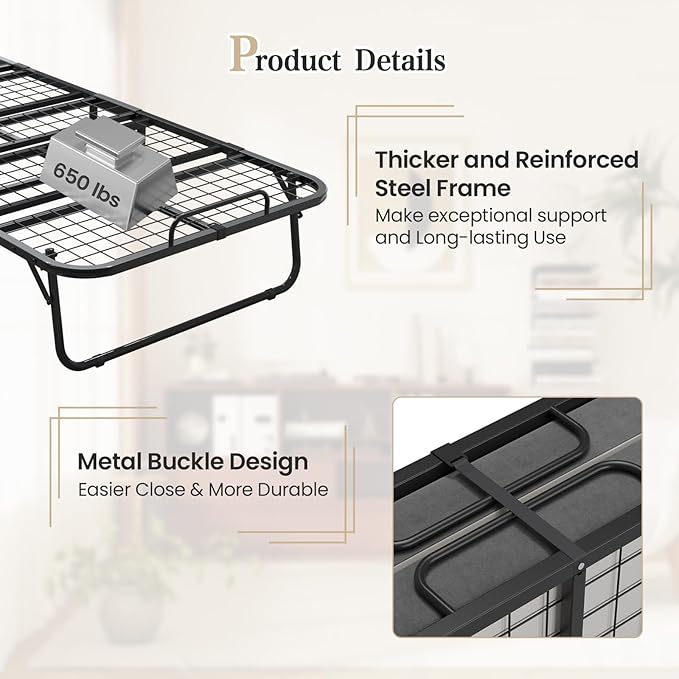 75''x38'' Folding Guest Bed for Adults, Foldable Rollaway Bed with Memory Foam Mattress & Sturdy Fold Up Metal Frame for Bedroom, Office, Apartments, Space-Saving Design for Easy Storage