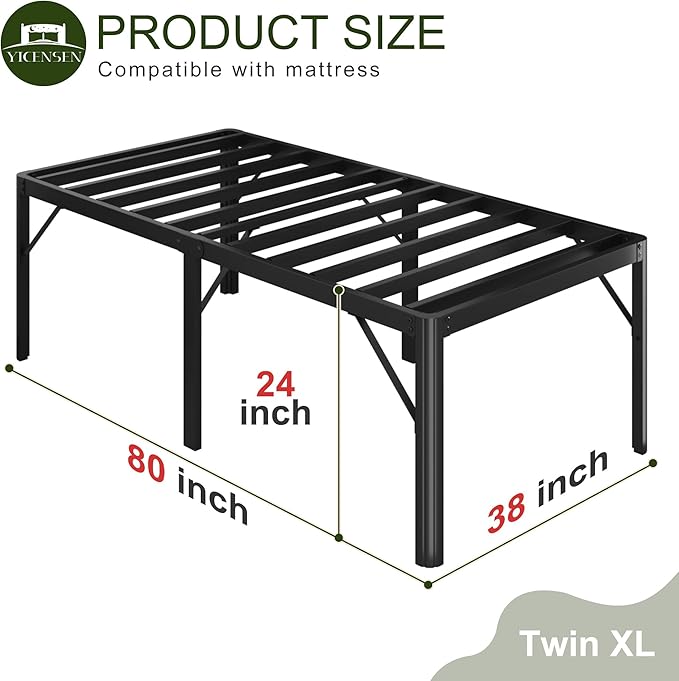 Yicensen 24 Inch High Twin XL Bed Frames with Rounded Corner Legs, Heavy Duty XL Twin Metal Platform Bed Frame No Box Spring Needed, Easy Assembly, Noise Free, Black