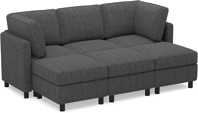 Belffin 84.3" Modular Sectional Sofa 6 Seats Sleeper Sofa Washable Sectional Couches for Living Room Comfy Couches with Storage Deep Seat Couch Sofas with Chaise,Dark Grey
