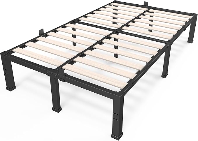 ROIL 14 inch Full Size Bed Frames with Wood Slats - 3500lbs Heavy Duty No Box Spring Needed Platform, Mattress Stoppers Double Metal Noise Free Bedframe with Headboard Hole