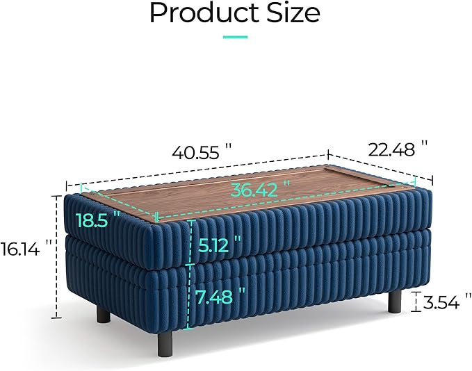 LINSY HOME Sectional Sleeper Sofa - Modular Ottoman Module (Blue, Sleeper Sofa Ottoman) | Storage, Convertible, Coffee Table, Plush Corduroy