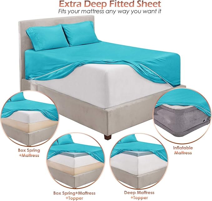 Hearth & Harbor Bed Linen Set - Split King Size, 6 Piece, Extra Deep Pocket, Microfiber, Beach Blue