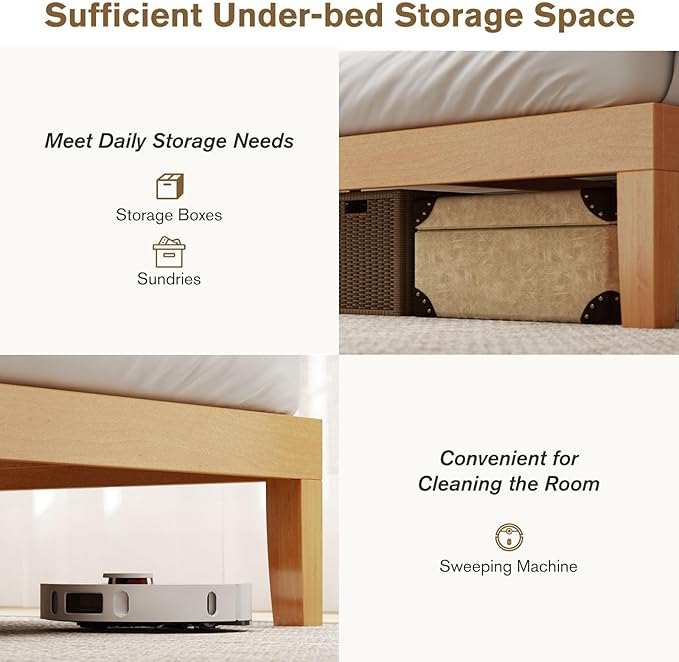 Sweetcrispy Solid Wood Bed Frame, King Size Bed Base with Wood Slat Support, Sturdy, Stylish & Noise-Free Design, No Box Spring Needed, Easy Assembly, 12 in Natural Pine