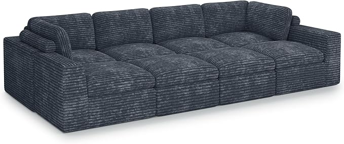 Boneless Modular Sectional Sleeper Sofa Bed Plush Corduroy Cloud Sectional Couches for Living Room with Deep Seat. Grey Couch.