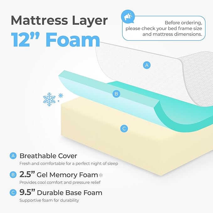 Neo Sleep 12 Inch King Cooling Gel Memory Foam Mattress for Cool Sleep Medium Firm Pressure Relieving CertiPUR-US Certified Foam, Comfort & Supportive Mattress in a Box Fiberglass Free (King, 12 in)