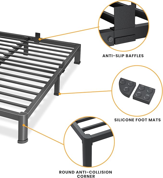 7 Inch King Bed Frame, Metal Platform Bed Frame with Round Corner Legs, 3500 lbs Heavy Duty Steel Slats Support, No Box Spring Needed, Noise Free, Easy Assembly, Black