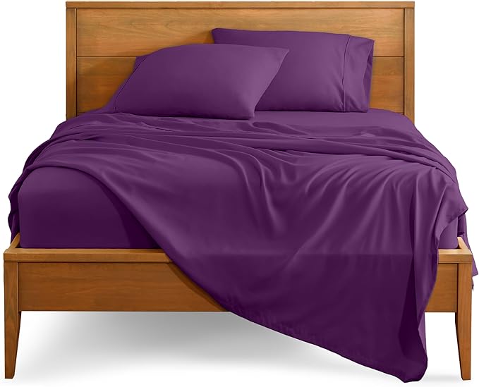 Bare Home Full XL Sheet Set - 1800 Ultra-Soft Microfiber Full Extra Long Bed Sheets - Double Brushed - Deep Pockets - Easy Fit - 4 Piece Set - Bedding Sheets & Pillowcases (Full XL, Plum)