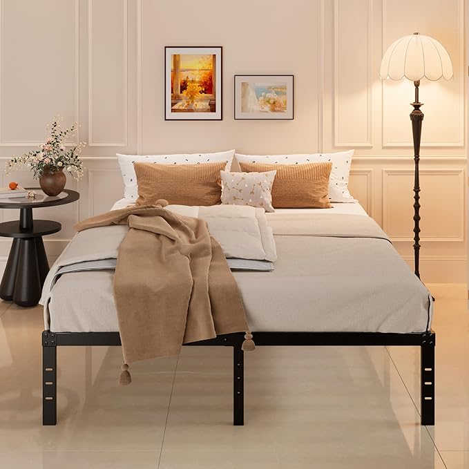 Maenizi 16 Inch King Bed Frame No Box Spring Needed, Heavy Duty King Platform Bed Frame Support Up to 3000 lbs, Easy Assembly, Noise Free, Black