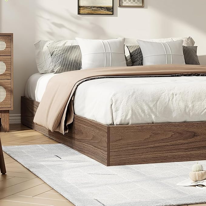Solid Wood Platform Bed with Sturdy Wooden Slats, California King Size Floor-Standing Bed Frame, Modern Minimalist Design Bed Frame, No Box Spring Needed, Easy Assembly