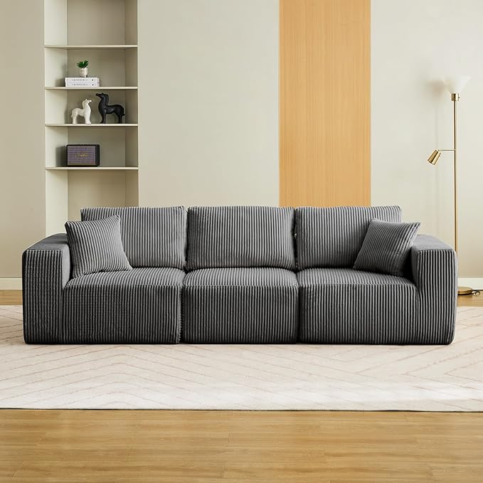 Sectional Cloud Boneless Couch 108" Modern Comfy Linear Straight No Assembly Required Convertible Compression Sleeper Modular Sofa with Corduroy Fabric 3 Deep Seat Single for Living Room