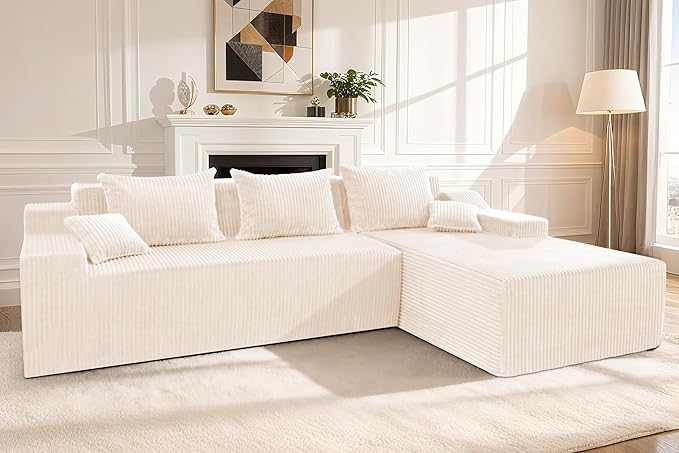 HABUTWAY 101'' Modular Sectional Sofa Cloud Couch with Deep Seat, Modern L-Shaped Convertible Couches Upholstered Couch with Chaise for Living Room Bedroom(Beige, Right-Facing Chaise)