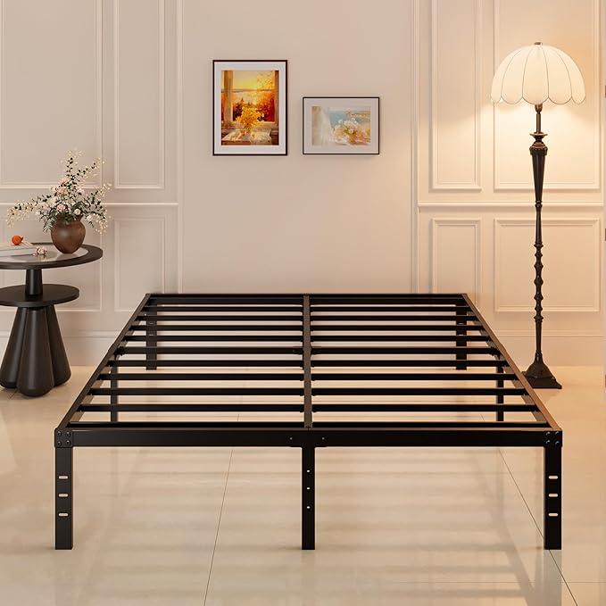 Maenizi 16 Inch King Bed Frame No Box Spring Needed, Heavy Duty King Platform Bed Frame Support Up to 3000 lbs, Easy Assembly, Noise Free, Black