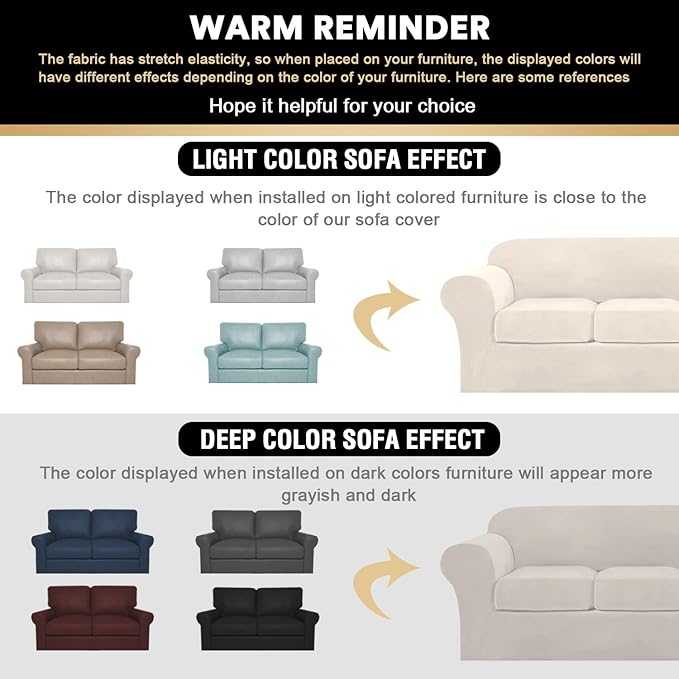 PrinceDeco Couch Cover Velvet Plush Sofa Covers for 2 Cushion Couch Width Up to 90 Inch Washable Furniture Protector Pet Friendly No Slip Sofa Slipcover(Medium-Large, Ivory)