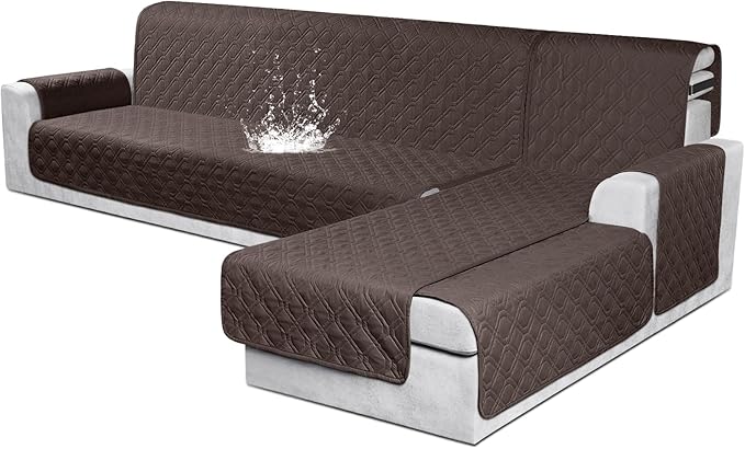 VANSOFY Sectional Couch Covers 100% Waterproof L Shaped Sofa Slipcover 3pcs Reversible Chaise Lounge Cover for Sectional Sofa Furniture Protector Cover for Pets Cat Dog(X-Large, Chocolate)