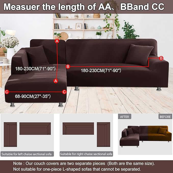NAISI Couch Cover L Shape 2 Pieces Sofa Cover Soft Stretch Slipcovers with 2pcs Pillowcases Furniture Protector Sectional Couch Covers 3 Seater + 3 Seater(Coffee)