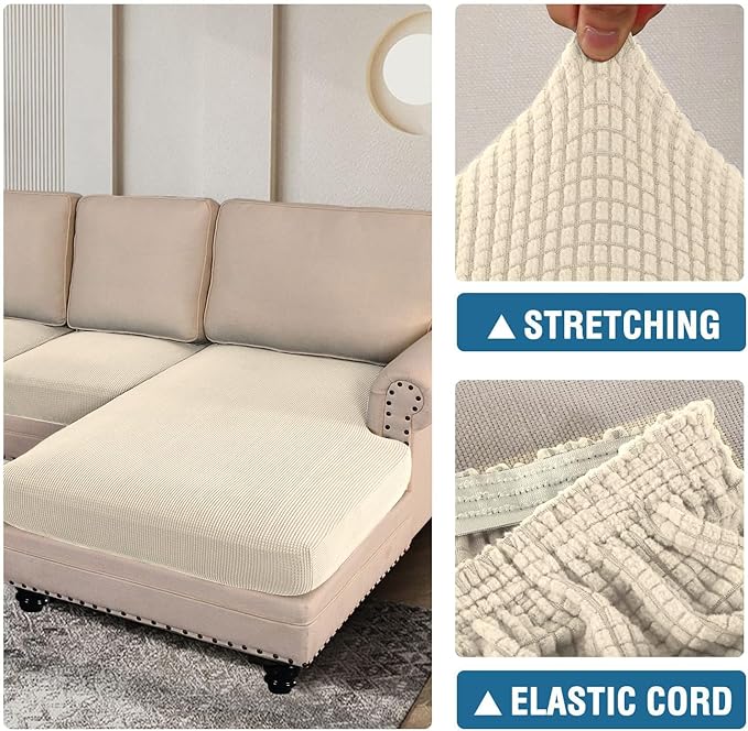 H.VERSAILTEX Sectional Couch Covers 4 Pieces Sofa Seat Cushion Covers L Shape Separate Cushion Couch Chaise Cover for Both Left/Right Sectional Couch (Seat Only: 1 Chaise + 3 Sofa, Cream)