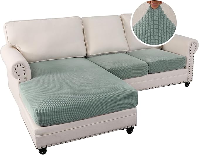 H.VERSAILTEX Sectional Couch Covers 3 Pieces Sofa Seat Cushion Covers L Shape Separate Cushion Couch Chaise Cover for Both Left/Right Sectional Couch (Seat Only: 1 Chaise + 2 Sofa, Sage)