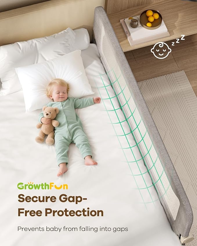 Foldable Bed Rail for Toddlers, 71in Reinforced Carbon Steel Frame&Connectors, Breathable Cationic Fabric - Safety Toddler Bed Rails for Queen, King, Twin, Full, No-Tool Setup.