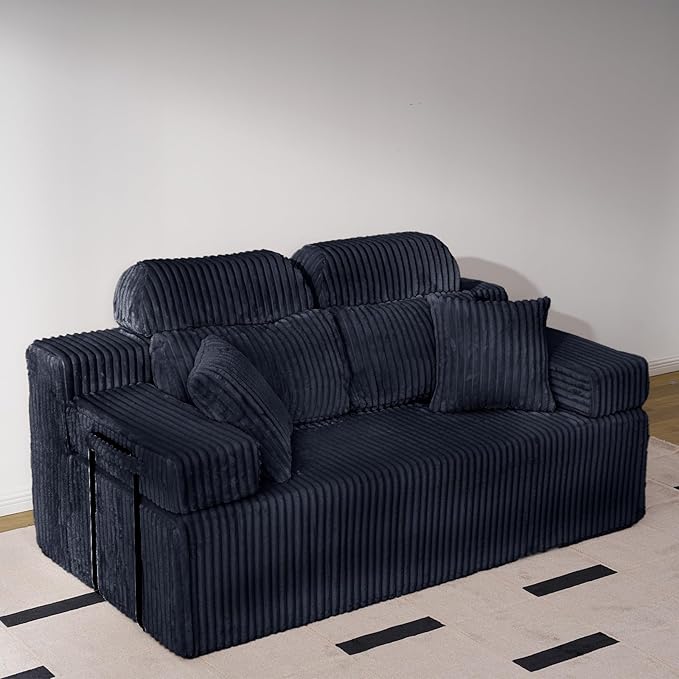 69’’ Loveseat Couch with High Backrest, Small Modular Sectional Sofa, Cloud Corduroy, Boneless Couches for Living Room(Dark Grey)