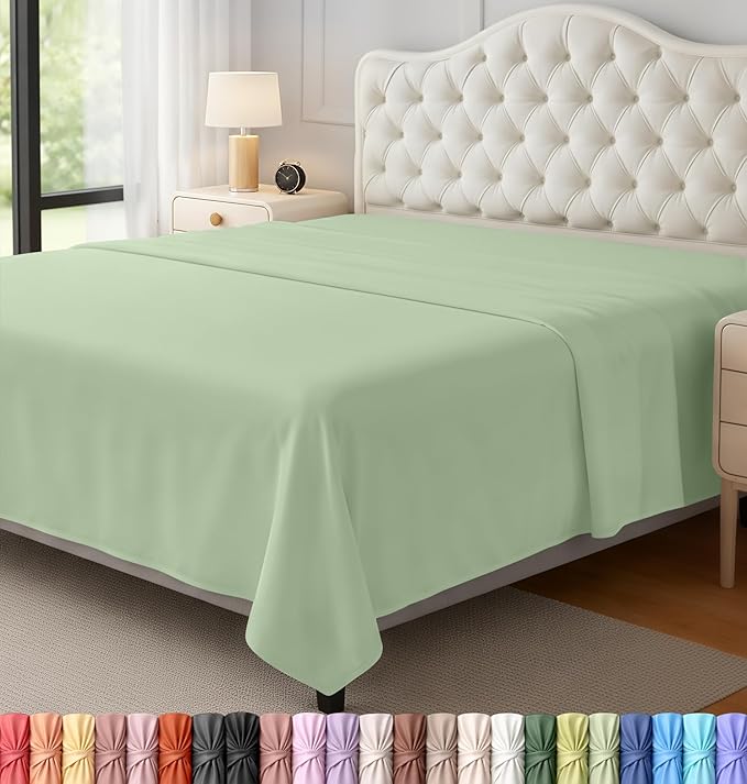 Utopia Bedding Flat Sheet - 1 Pack (Queen, Sage) - Soft Brushed Microfiber Fabric - Shrinkage & Fade Resistant Top Sheet - Easy Care Bed Sheet