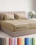Extra Deep Split King Sheet Set - 7 Piece Breathable and Cooling Sheets - Hotel Luxury Bedding for Women, Men, Kids & Teens - Easy Secure Fit - Soft & Wrinkle Free - Extra Deep Pockets - Heathered Tan