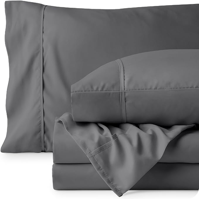 Bare Home Full Sheet Set - 1800 Ultra-Soft Microfiber Full Bed Sheets - Double Brushed - Deep Pockets - Easy Fit - 4 Piece Set - Bedding Sheets & Pillowcases (Full, Grey)