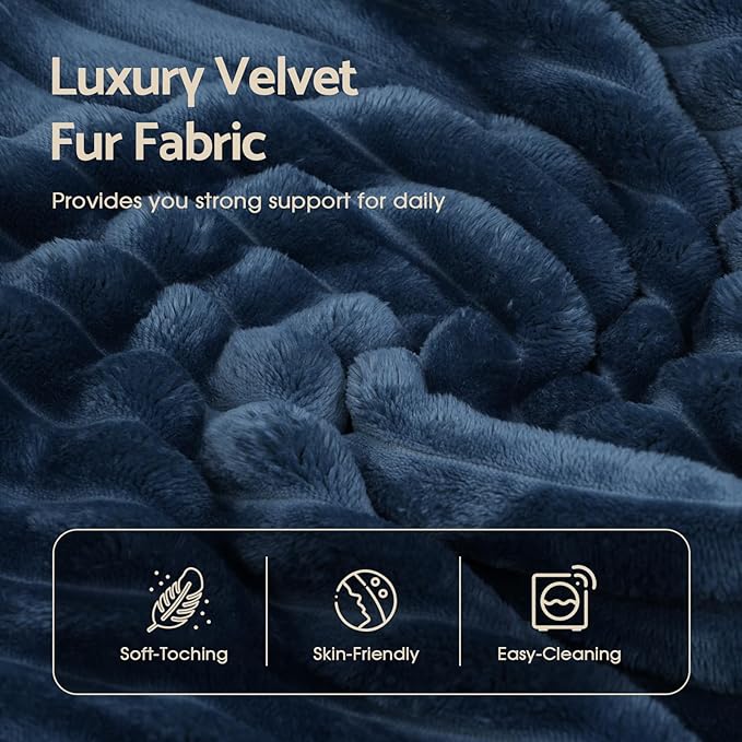 smilesun Luxe Oversized L Shaped Sofa with Chaise，Comfy Faux Fur Plush L Shaped Sectional Couches with 8 Pillows，Soft Fluffy Upholstered Sofa Bed for Living Room Apartment Bedroom (Navy Blue)