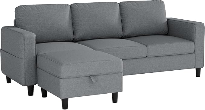Sectional Sofas Couches for Living Room Convertible L Shaped Couch | Sofa with Ottoman, Washable Sofa Covers, 78" Small Couch, Grey Linen Fabric, 3 Seat Storage Couch