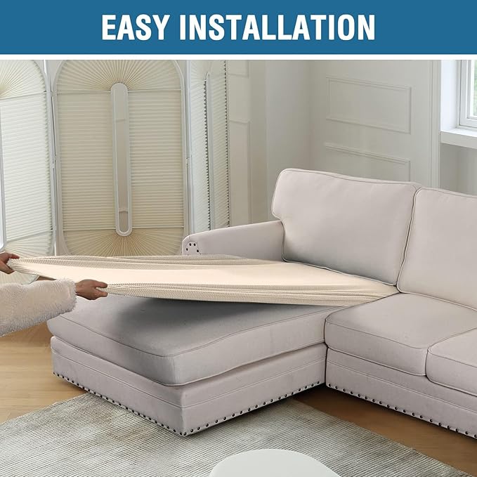 H.VERSAILTEX Sectional Couch Covers 1 Piece Chaise Slipcover L Shape Separate Cushion Couch Cover for Both Left/Right Sectional Couch (Seat Only: 1 Chaises, Cream)