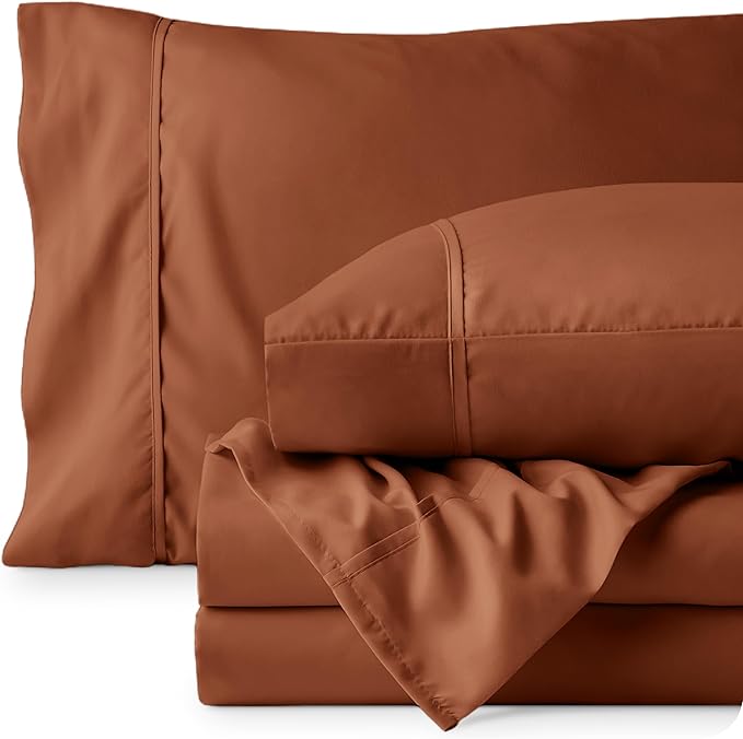 Bare Home King Sheet Set - 1800 Ultra-Soft Microfiber King Bed Sheets - Double Brushed - Deep Pockets - Easy Fit - 4 Piece Set - Bedding Sheets & Pillowcases (King, Terracotta)
