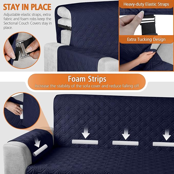 VANSOFY Upgraded Sectional Couch Covers 100% Waterproof L Shaped Sofa Slipcover Reversible Chaise Lounge Cover for Sectional Sofa Furniture Protector Cover for Pets Dog Cat(X-Large, Dark Blue)