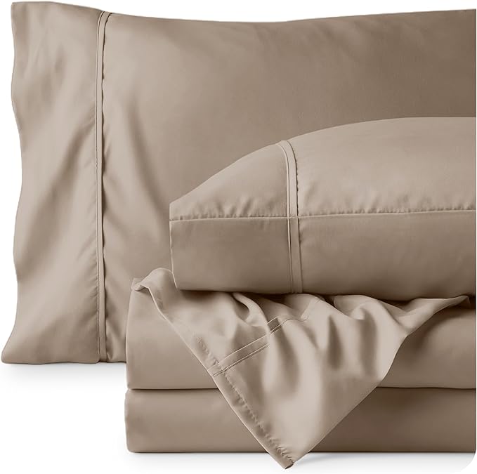Bare Home Full XL Sheet Set - 1800 Ultra-Soft Microfiber Full Extra Long Bed Sheets - Double Brushed - Deep Pockets - Easy Fit - 4 Piece Set - Bedding Sheets & Pillowcases (Full XL, Pebble)