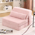 Tiita Convertible Folding Sofa Bed Single Size for Adults with Pillow, Plush Fabric Floor Mattress Couch Bed, Washable Cover & Side Pocket, Guest Room, Dorm, Apartment, Living Room, Pink